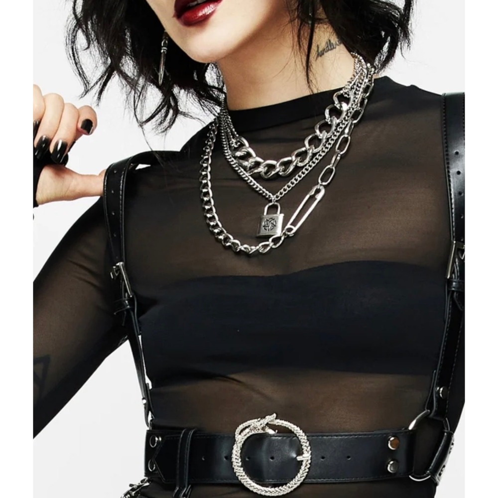 Disturbia Harness Snake L/XL Vegan Leather Black Goth Alt Edgy
